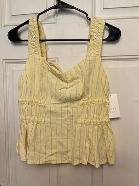 a new day Yellow Striped Smocked Peplum Tank